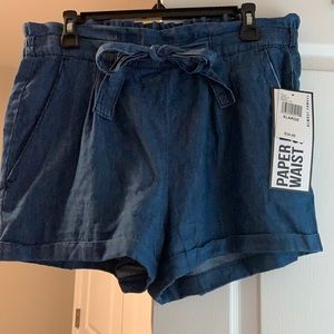 Paper bag  denim high waisted short NWT